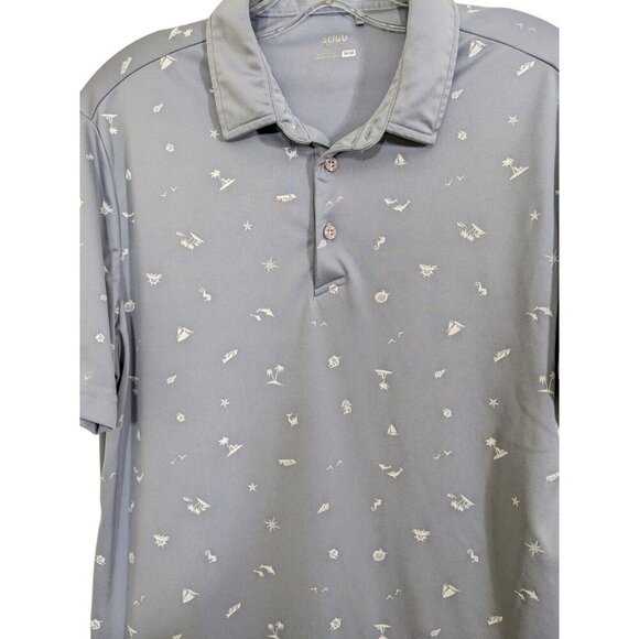 Sligo Golf Shirt Short Sleeve Polo Mens Med Gray White Ocean Micro Print Summer - Picture 3 of 8